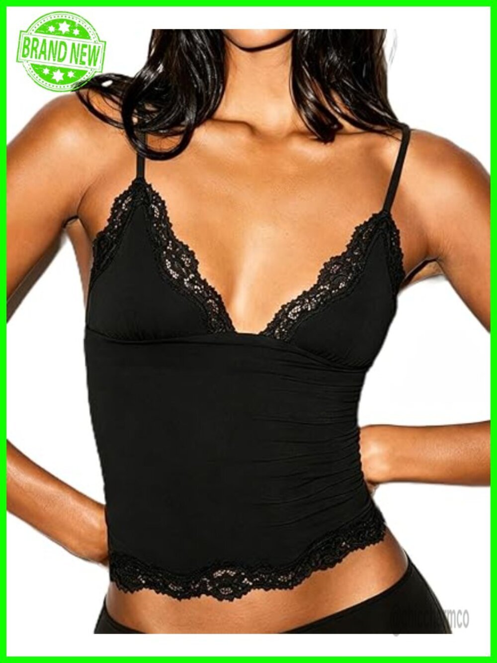 Double Lined Buttery Soft Cami Lace Trim V Neck Sleeveless Adjustable Strap